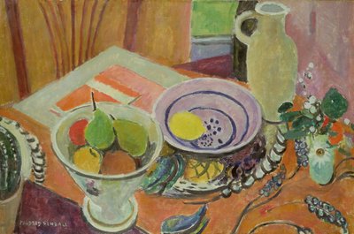 Aardewerk en Fruit op een Tafel door Mildred Bendall